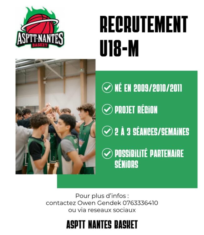 Offre de recrutement de joueurs pour l'équipe de basket ASPTT Nantes en U18M