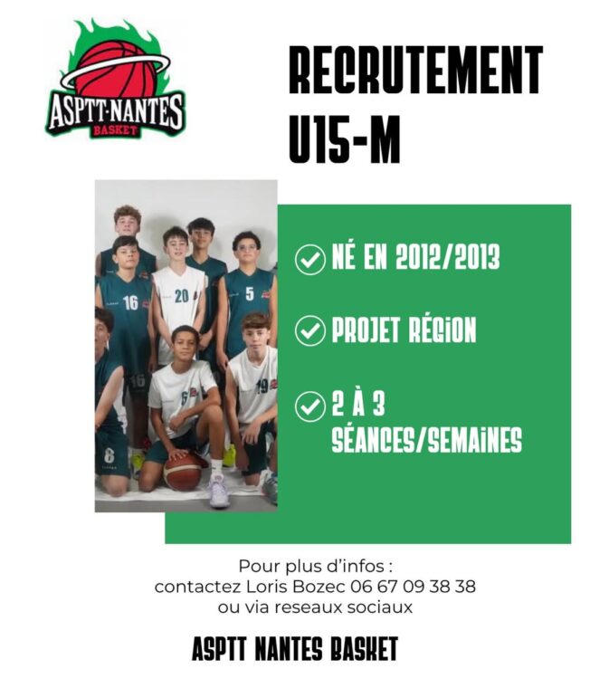 Offre de recrutement de joueurs pour l'équipe de basket ASPTT Nantes en U15M